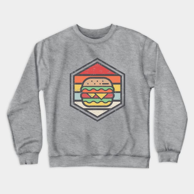 Retro Badge Burger Light Crewneck Sweatshirt by rojakdesigns